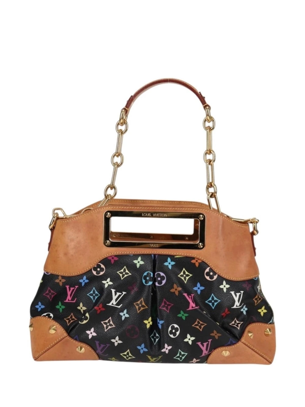 Louis Vuitton Multicolor Monogram Black Canvas and Tan Leather Shoulder Bag - Picture 12 of 13